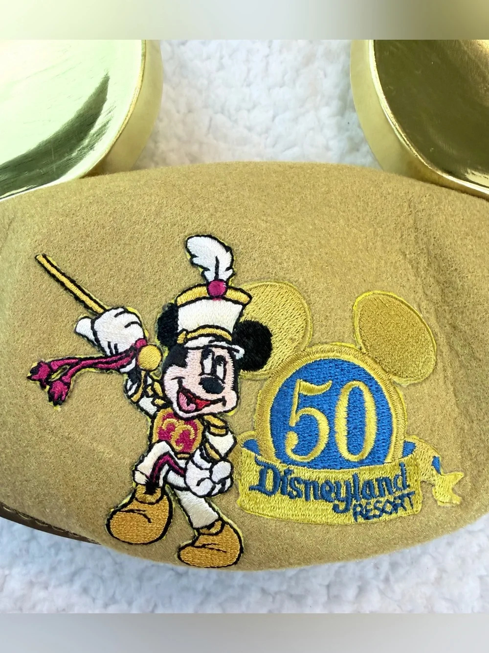 (VTG) DISNEY • Kids Gold Disneyland Resort 50th Anniversary Mickey Ears Hat, OS